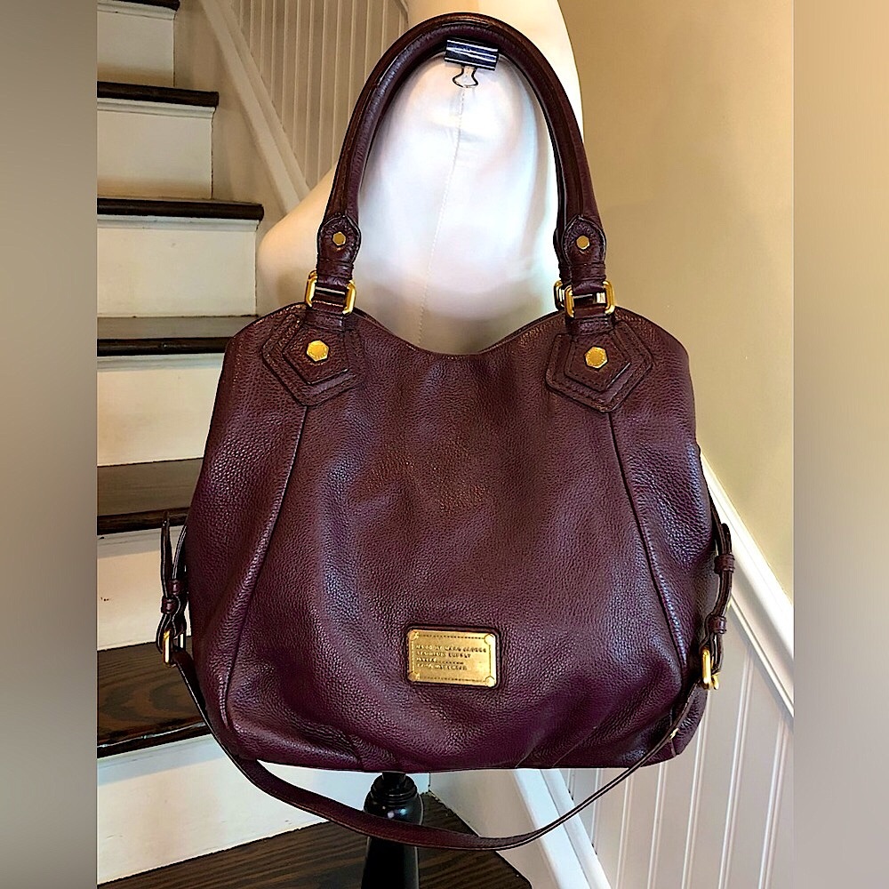 MARC JACOBS Burgundy Tumbled Leather Top Handle Crossbody Satchel Shoulder Bag